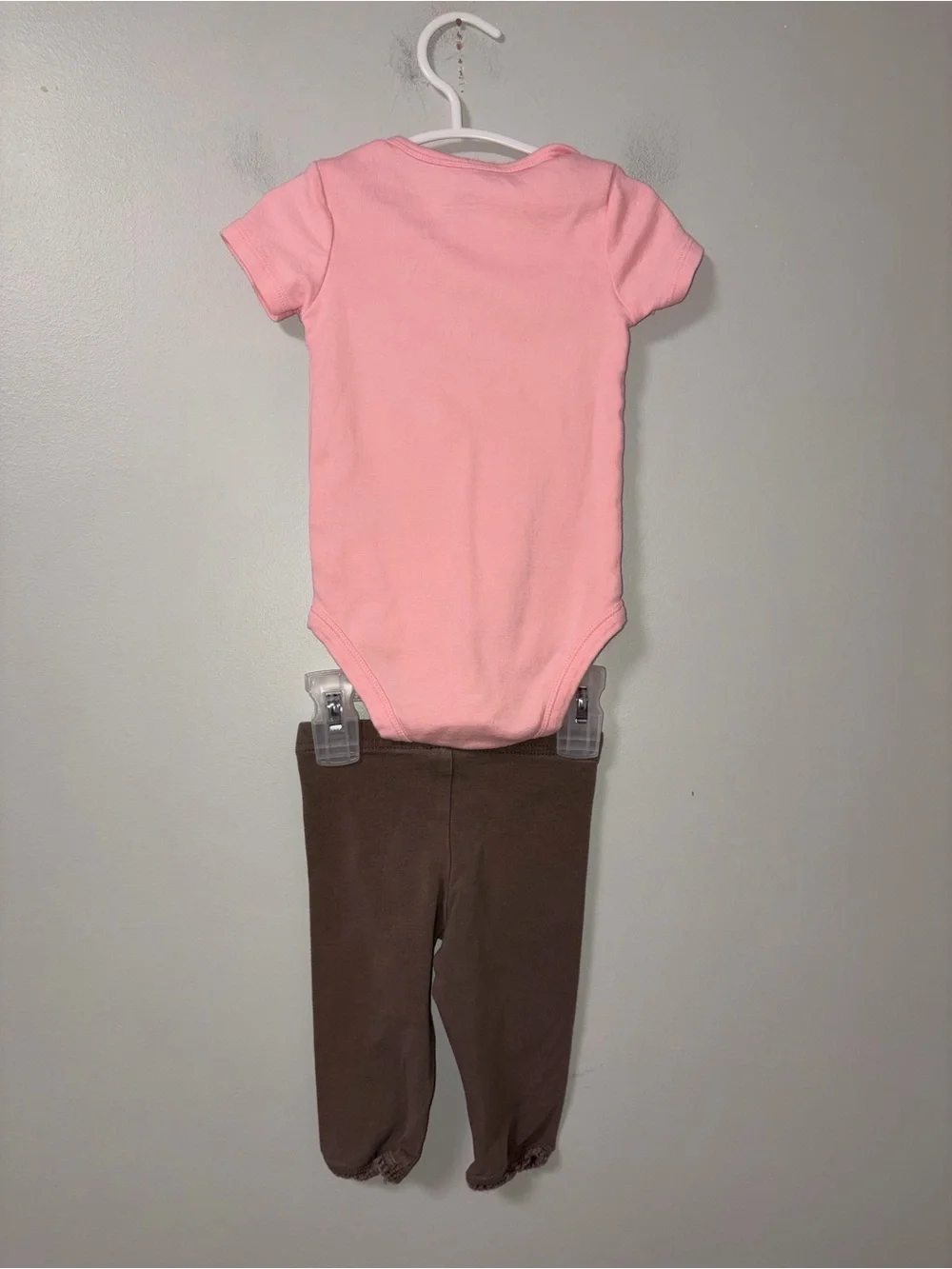 Carters Pink Body Suit & Gray/Brown Ruffle Hem Pants 12M Girls